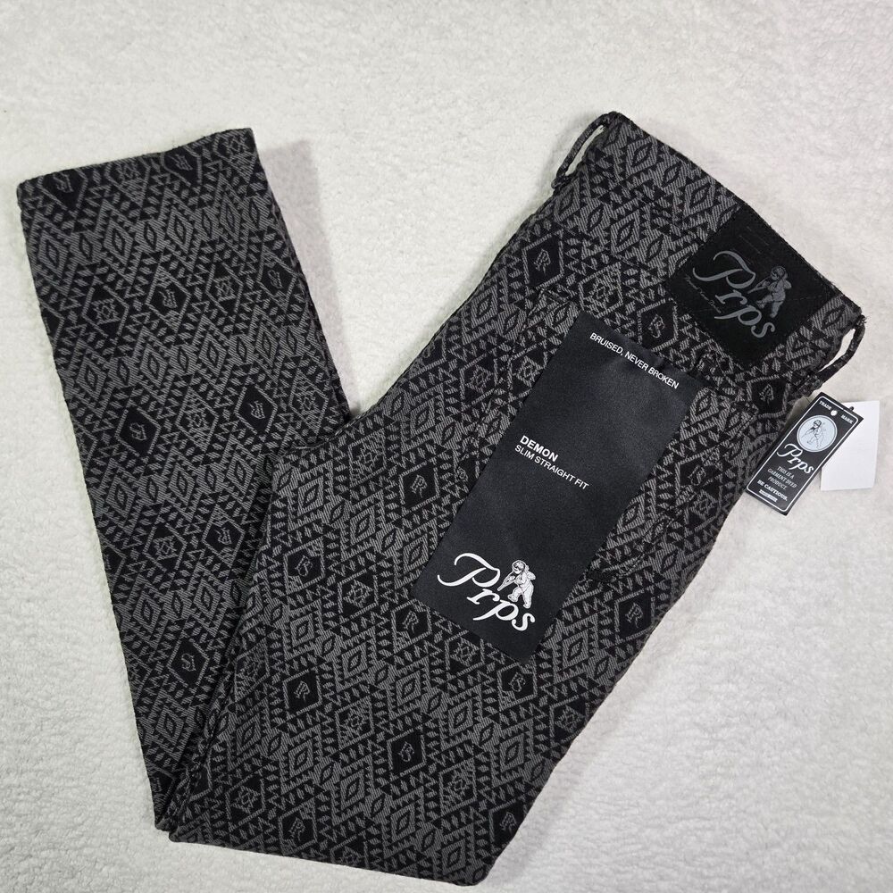 PRPS Demon Slim Straight Fit Mens 36x33 Gray Black‎ Monogram Pants $368